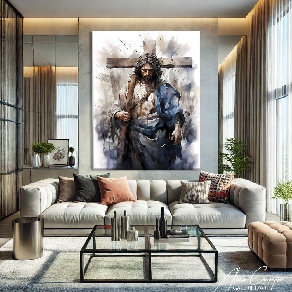 Jesus Christ Canvas Wall Art, Jesus Carrying the Cross Art, Bible Wall ...