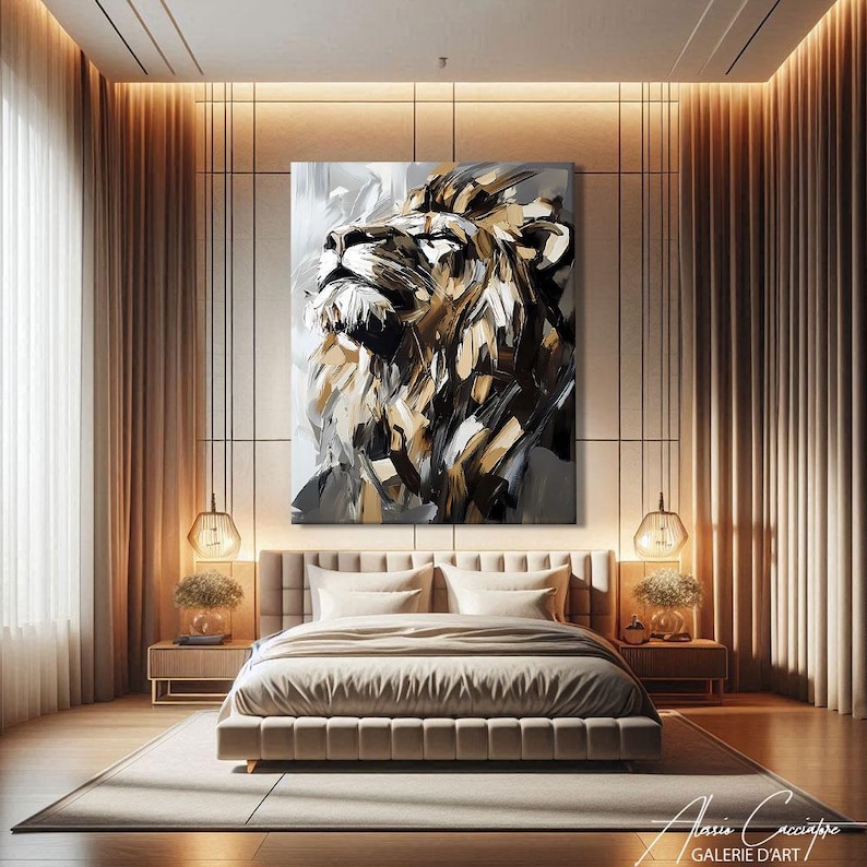 Abstract Lion Art Framed, Wildlife Prints for Living Room, Abstract Safari Wall Art, Majestic Lion Print, Wildlife Art Prints, Above Bed Art
