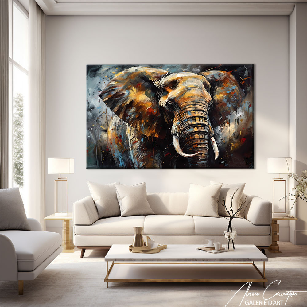 Abstract Elephant Painting, Colorful Animal Wall Art, Elephant Wall Art ...