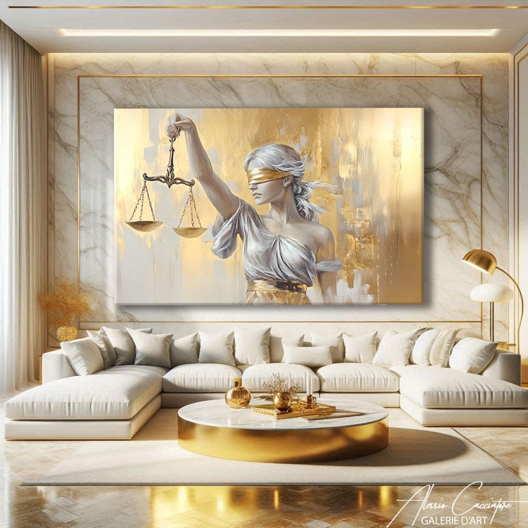 Law Office Wall Art, Lady Justice Art Print, Gold White Wall Art, Chic ...