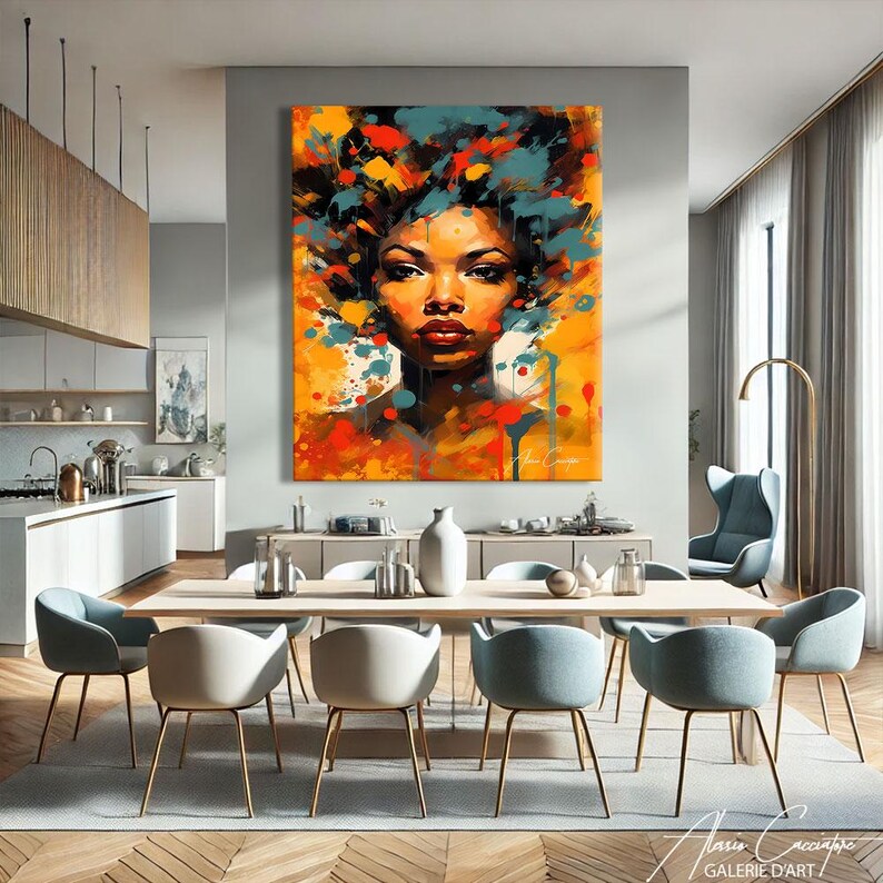 African Wall Art Canvas, African Woman Painting Abstract, African American Art Poster, Anniversary Gift For Him, Wall Art Prints Trendy