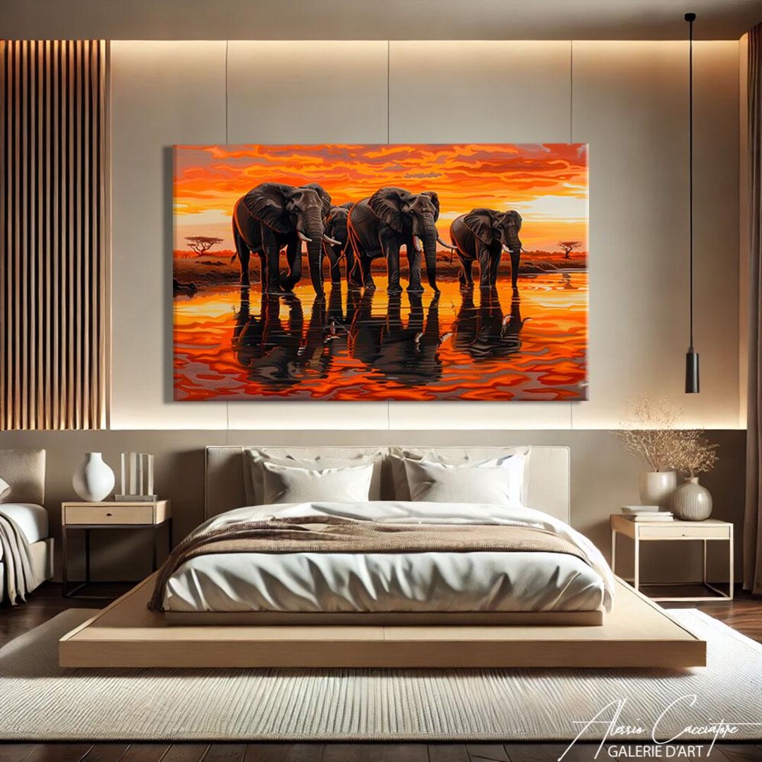 African Wall Art Framed, Elephant Decor, Sunset Art Print, African ...