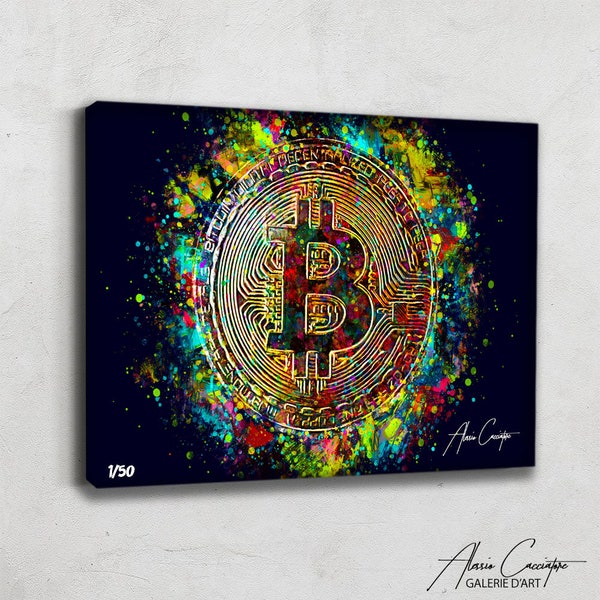 Bitcoin Art Print On Canvas, Crypto Wall Art Painting Canvas, Bitcoin Poster Print Art Digital, Cryptocurrency Decor Wall Art Original