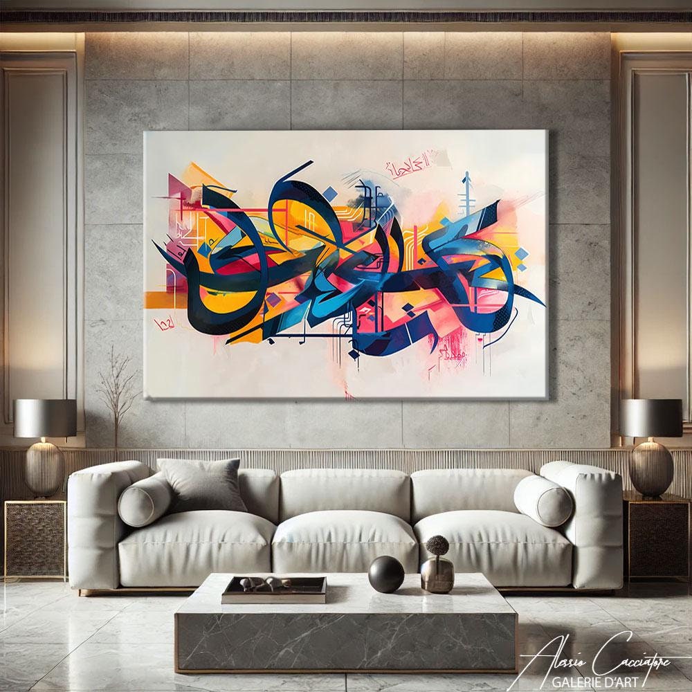 Arabic Calligraphy Wall Art Canvas, Ramadan Decoration For Home, Islamic Wall Decor Over The Bed, Graffiti Wall Art Abstract, Islamic Gifts