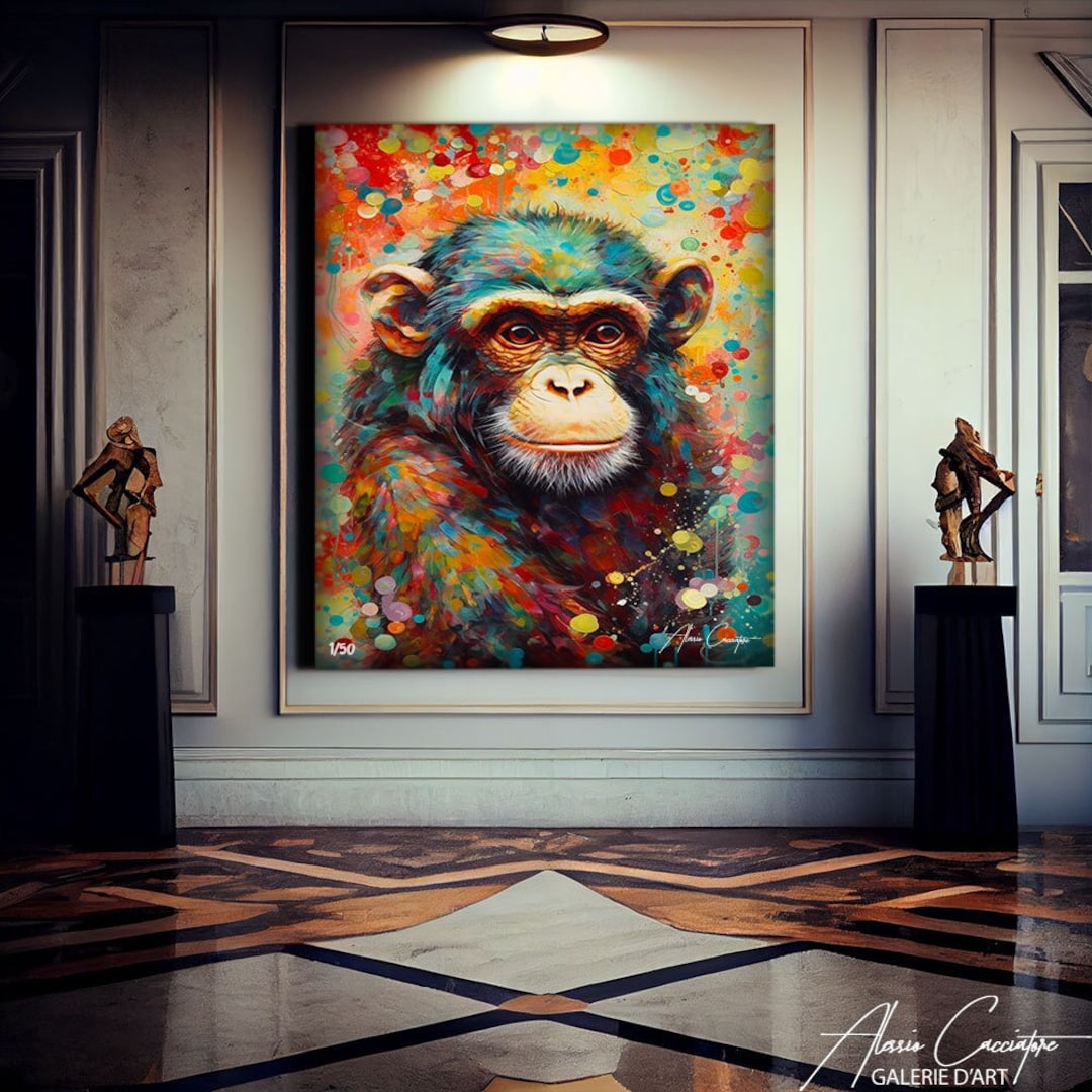 Monkey Prints Wall Art Trendy Large Colorful Wall Art Etsy