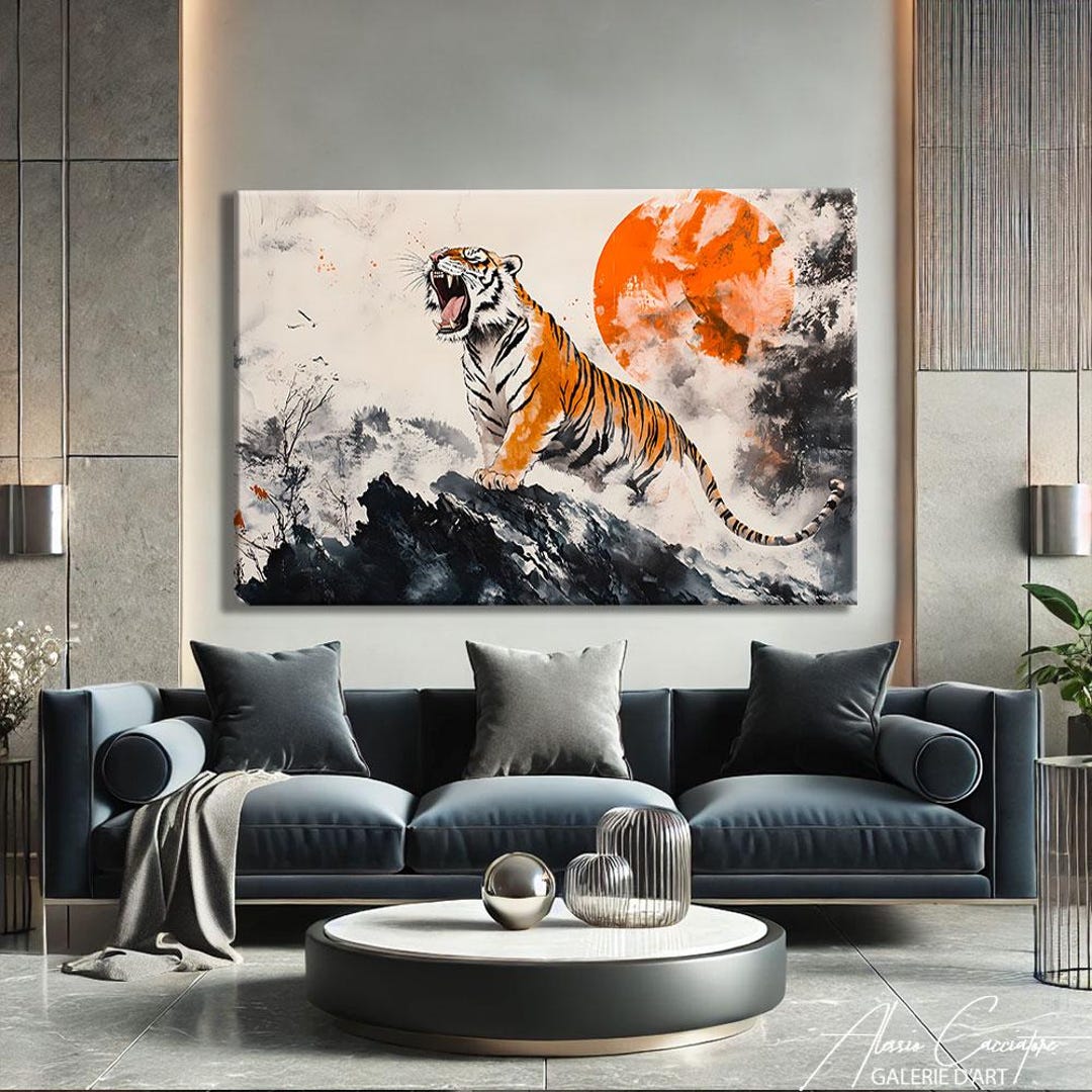 Asian Wall Art Framed, Tiger Print Wall Art Canvas, Japandi Wall Art ...