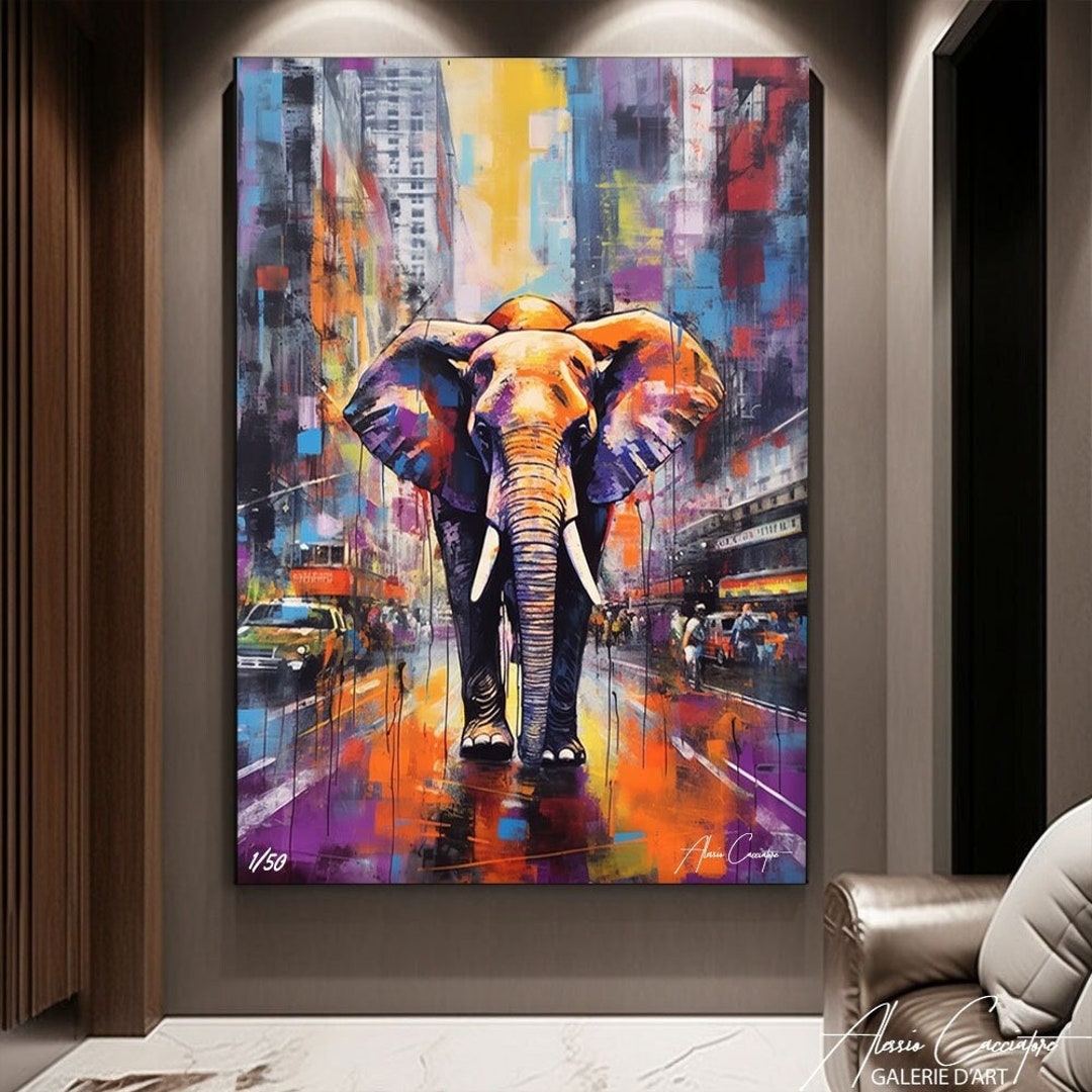 Colorful Elephant Wall Art Printable, Graffiti Graffiti Art, Acrylic