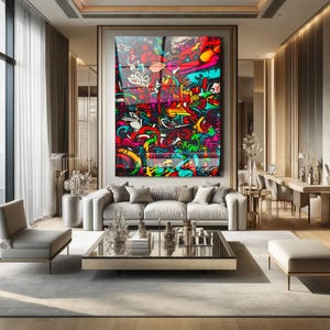 Urban Graffiti Art Print, Glass Wall Art Home Decor, Colorful Street Art Print, Acrylic Art Wall Art, Over The Bed Wall Decor, Teen Boy Gift