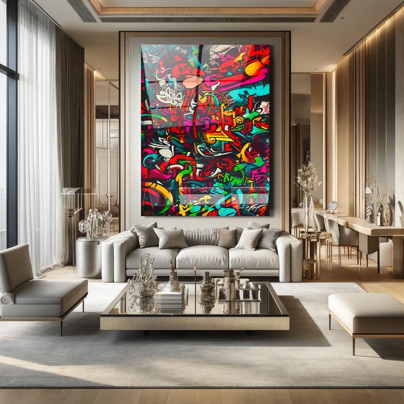 Urban Graffiti Art Print, Glass Wall Art Home Decor, Colorful Street Art Print, Acrylic Art Wall Art, Over The Bed Wall Decor, Teen Boy Gift
