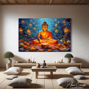 Buddha Wall Art Horizontal, Lotus Art Print, Zen Wall Art Landscape, Peaceful Bedroom Art, Meditation Wall Art, Yoga Decor