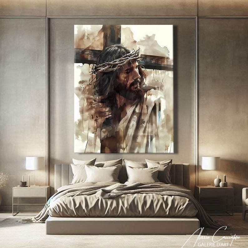 Abstract Christian Art Modern, Large Religious Wall Art Framed, Jesus Painting Canvas, Christianity Wall Art, Abstract Religious Art Print image 3