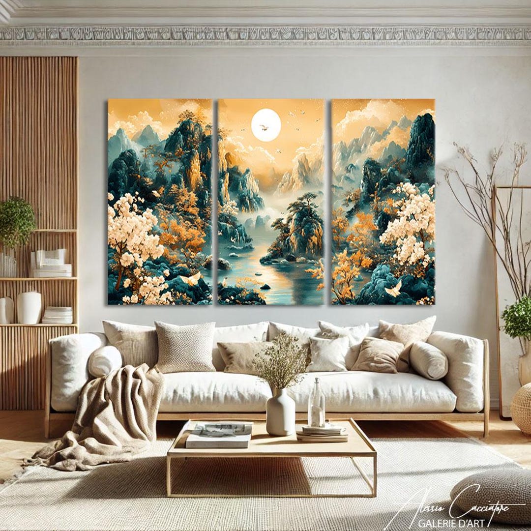 Japanese Landscape Art Print Set, 3 Piece Wall Art Canvas, Asian Decor ...