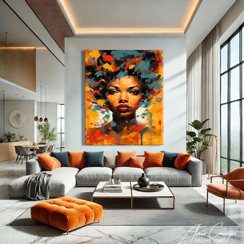 African Wall Art Canvas, African Woman Painting Abstract, African American Art Poster, Anniversary Gift For Him, Wall Art Prints Trendy