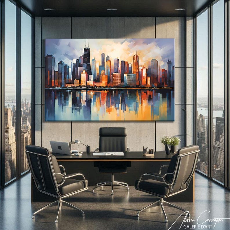 Chicago Art Print Wall Art, Abstract Landscape Painting Canvas, Chicago ...