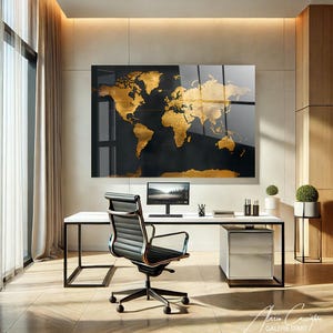 World Map Decor Framed, Tempered Glass Wall Art Abstract, World Map Wall Art, Acrylic Glass Art, Adventure Gift For Him, Above Bed Decor