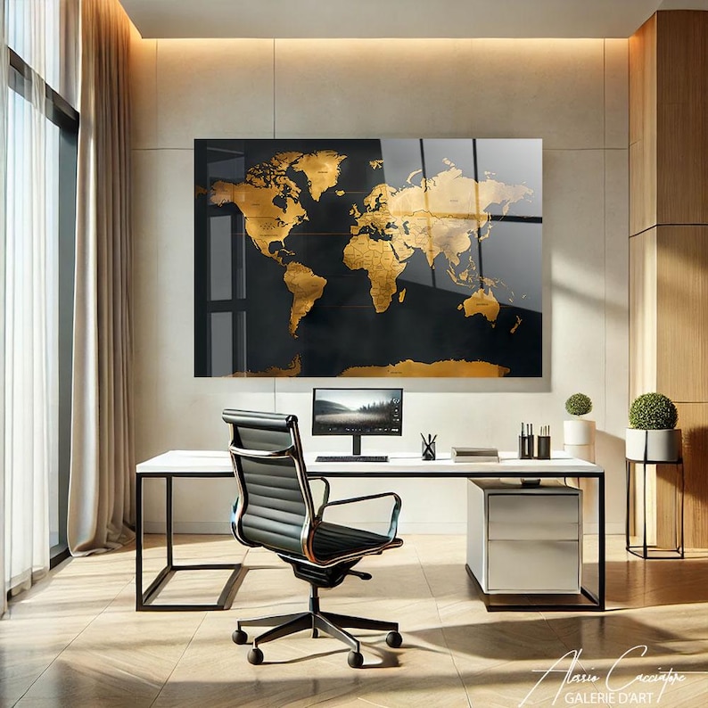 World Map Decor Framed, Tempered Glass Wall Art Abstract, World Map Wall Art, Acrylic Glass Art, Adventure Gift For Him, Above Bed Decor