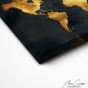 Black and Gold World Map Wall Art Canvas Gold Map, Wall Map Art Print ...