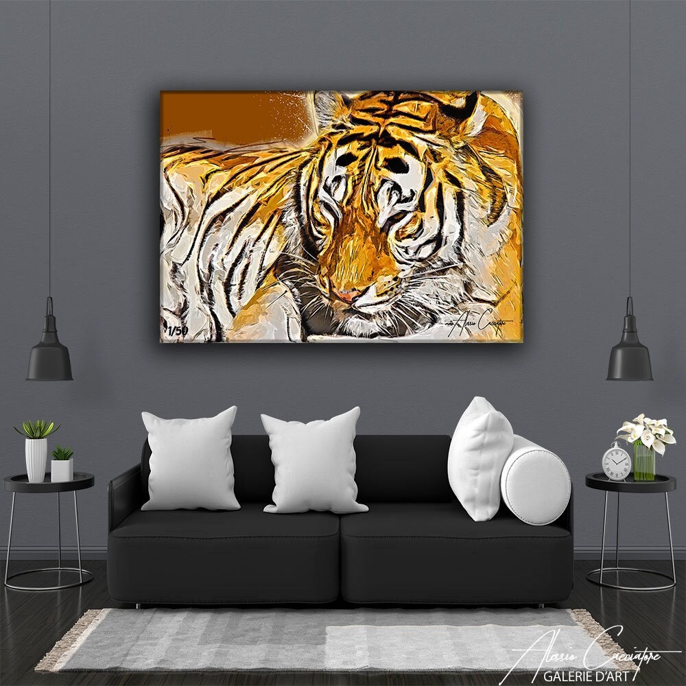 Tiger Print Wall Art Modern Mid Century Modern Decor Living Etsy