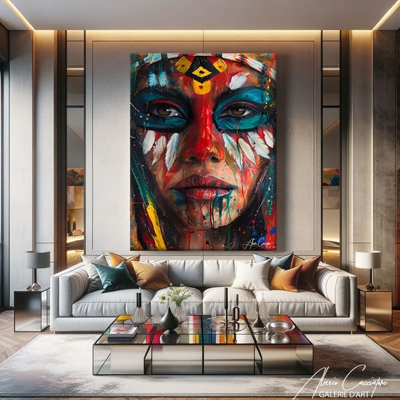 American Indian Wall Art, Native American Wall Art, Indigenous Painting Print, Ethnic Wall Decor, Native Art Prints, Oversized Canvas Art