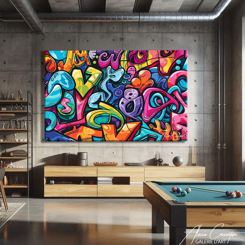 Colorful Graffiti Wall Art Canvas, Urban Wall Art, Graffiti Painting Original, Street Wall Art, Pop Culture Prints, Urban Paint Canvas