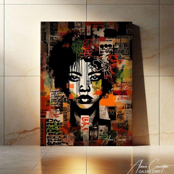 Feminine Wall Art Colorful, African Woman Art Print, Graffiti Wall Art Canvas, Urban Art Prints, Master Bedroom Art Print