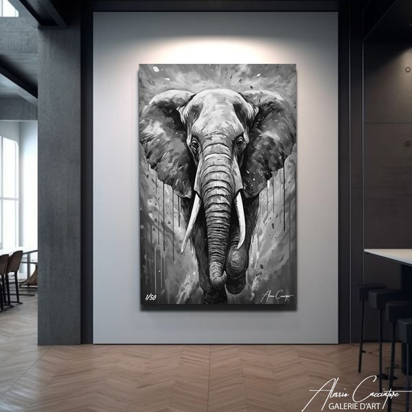 Abstract Elephant Painting Wall Art, Black And White Abstract Print, Modern Art Canvas Painting, Black and White Painting Elephant Art