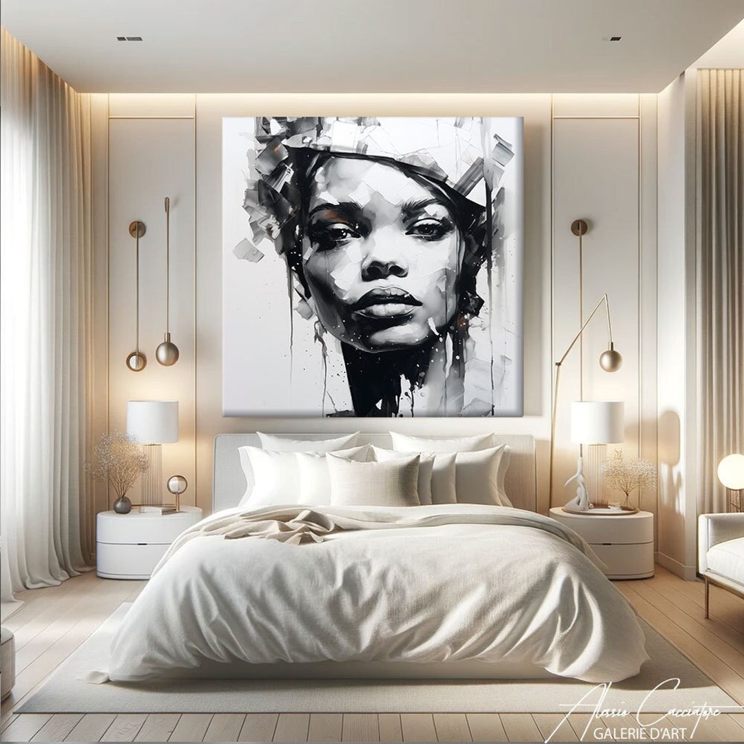 African American Wall Art Canvas, Black and White Abstract Art Painting