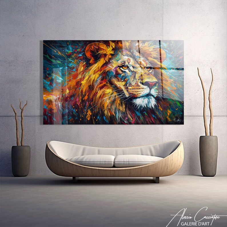 Colorful Lion Art Decor, Lion Tempered Glass Wall Decor, Acrylic Animal Wall Art, Abstract Lion Wall Art Decor, Acrylic Glass Wall Art