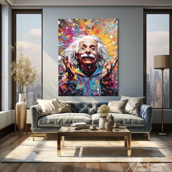 Albert Einstein Wall Art, Canvas Pop Art Print, Pop Culture Wall Art, Einstein Print, Colorful Pop Art Decor, Above Bed Decor, Oversized Art