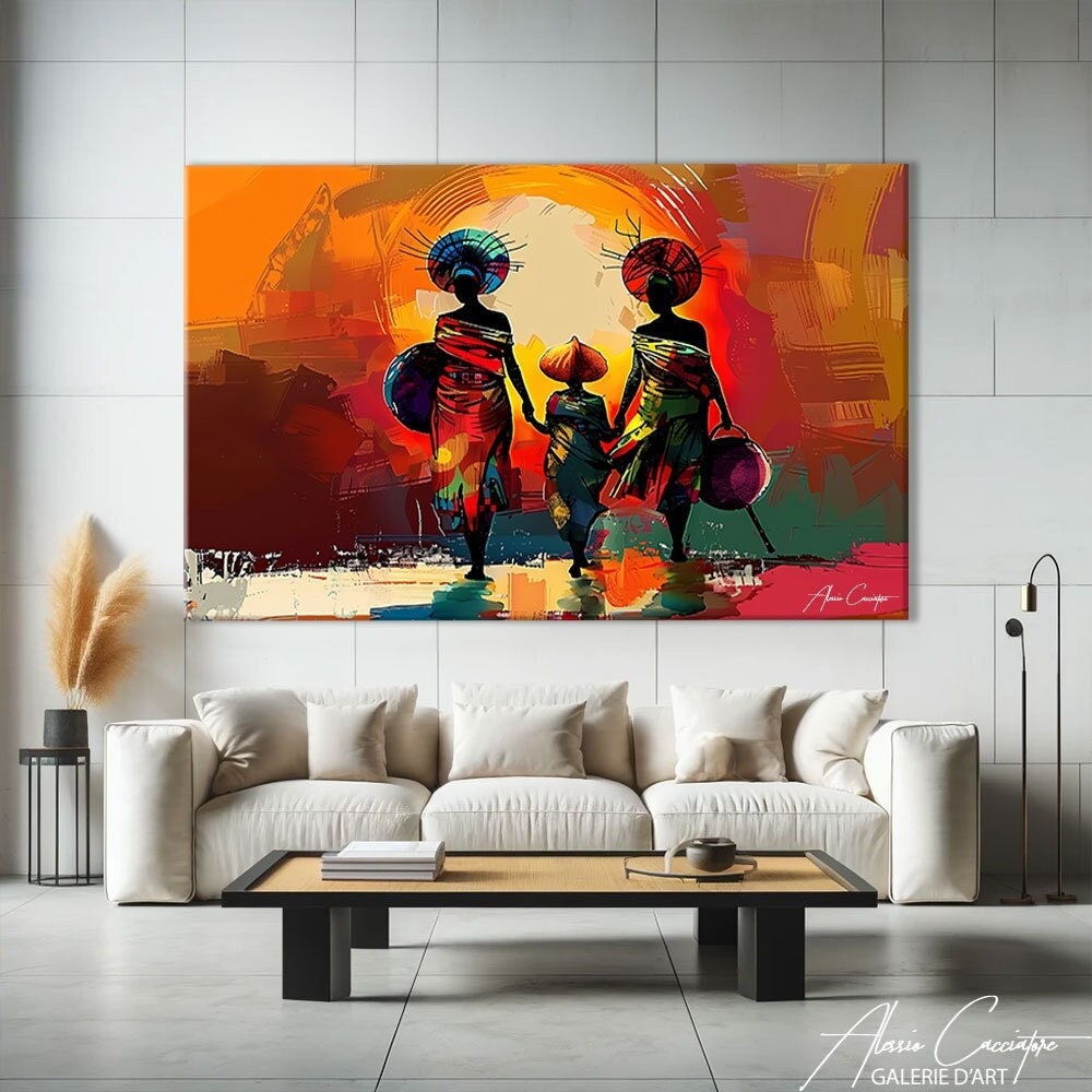 Abstract African Painting, Colorful African Women Art, African Canvas Art, African Landscape Art Print, Extra Large Abstract Wall Art