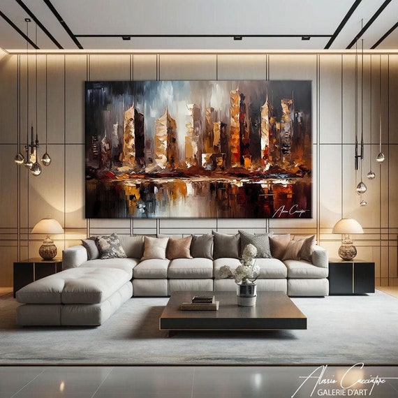 City Skyline Wall Art Canvas, Horizontal New York Print, Abstract