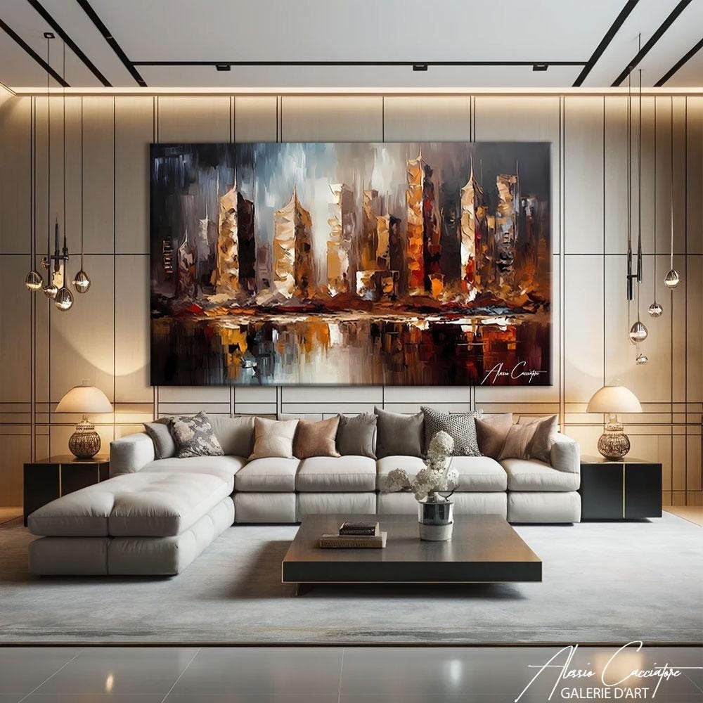 City Skyline Wall Art Canvas, Horizontal New York Print, Abstract ...