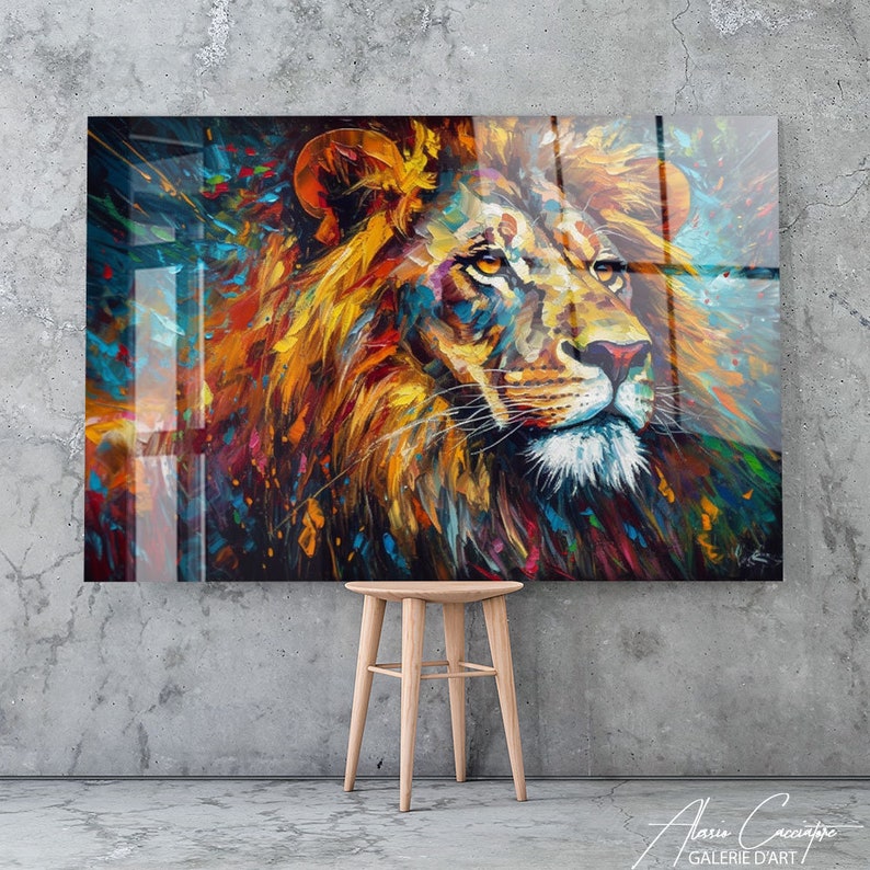 Colorful Lion Art Decor, Lion Tempered Glass Wall Decor, Acrylic Animal Wall Art, Abstract Lion Wall Art Decor, Acrylic Glass Wall Art