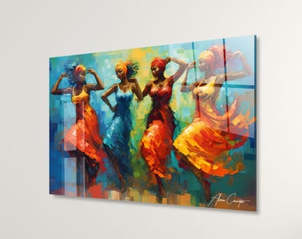 Glas-Wand-Kunst-Dekor, abstrakte afrikanische Kunst-Wand-Dekor, afrikanische Frauen-Wand-Kunstdrucke, Acryl-Wand-Kunst abstrakt, gehärtetes Glas-Druck-Kunst