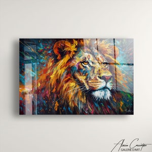Colorful Lion Art Decor, Lion Tempered Glass Wall Decor, Acrylic Animal Wall Art, Abstract Lion Wall Art Decor, Acrylic Glass Wall Art