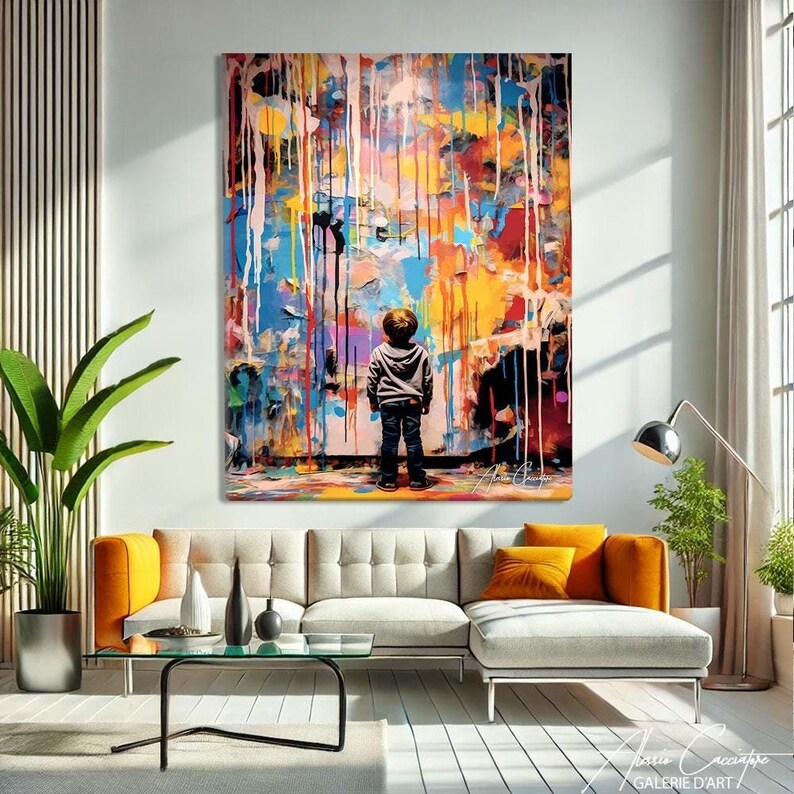 Transform any space with this Abstract Colorful Canvas Art, featuring a modern boy painting in bold, vibrant colors. Perfect for large wall décor, this contemporary artwork adds energy and creativity to living rooms, offices, or kids’ rooms. Its playful yet sophisticated abstract style blends seamlessly with modern interiors, making it an ideal centerpiece for art lovers seeking unique, eye-catching wall art that sparks imagination and conversation.