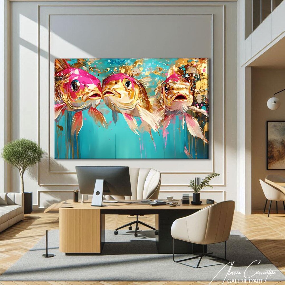 Visual Reference: Turquoise Wall Art Goldfish Art Print Feng Shui Wall Art