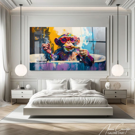 Monkey Bathroom Wall Art, Acrylic Print, Abstract Pop Art Print, Funky Wall Art Prints, Graffiti Print, Funny Wall Art, Tempered Glass Art