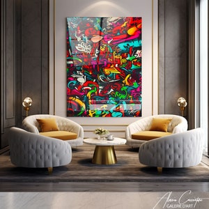 Urban Graffiti Art Print, Glass Wall Art Home Decor, Colorful Street Art Print, Acrylic Art Wall Art, Over The Bed Wall Decor, Teen Boy Gift