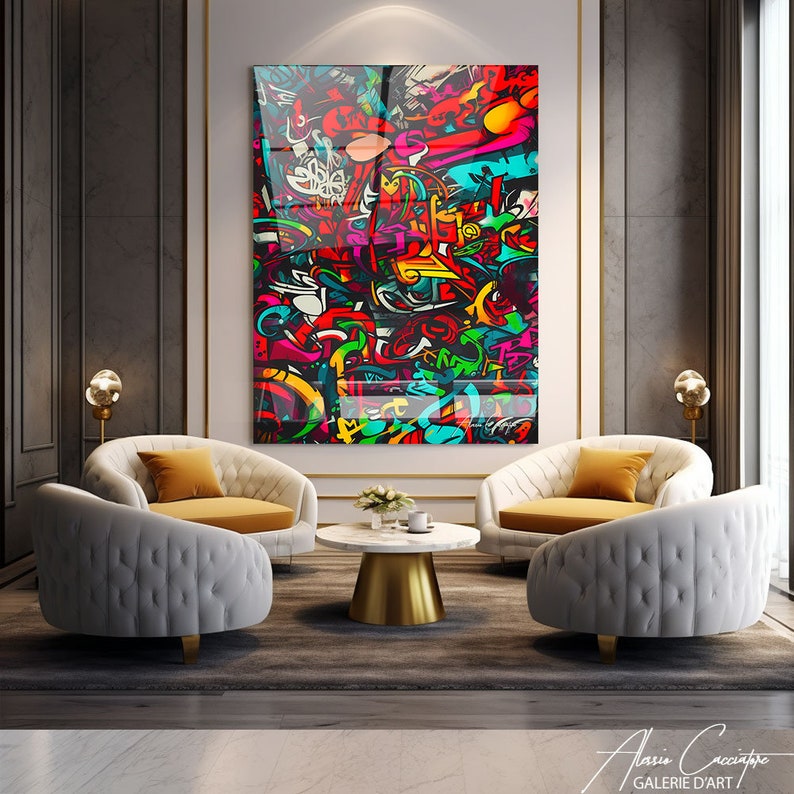 Urban Graffiti Art Print, Glass Wall Art Home Decor, Colorful Street Art Print, Acrylic Art Wall Art, Over The Bed Wall Decor, Teen Boy Gift