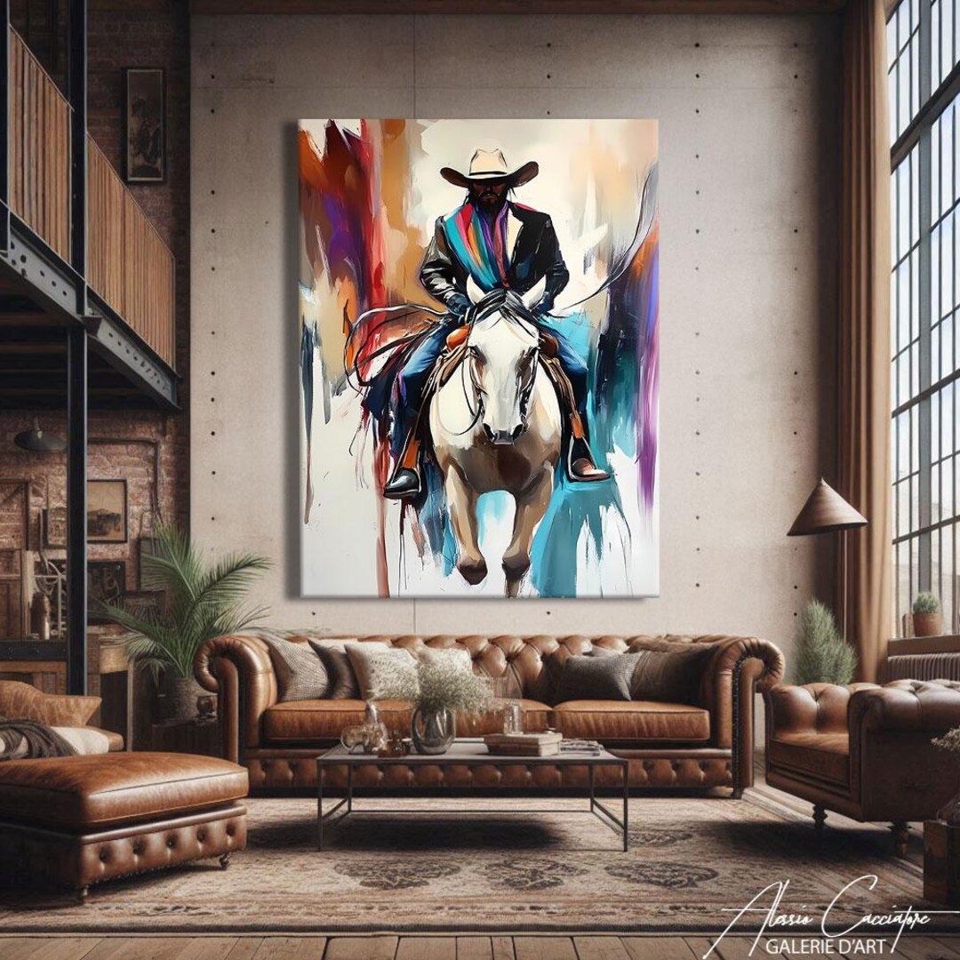 Western Wall Art Abstract, Cowboy Art Print, Man Cave Decor, Horse Wall ...