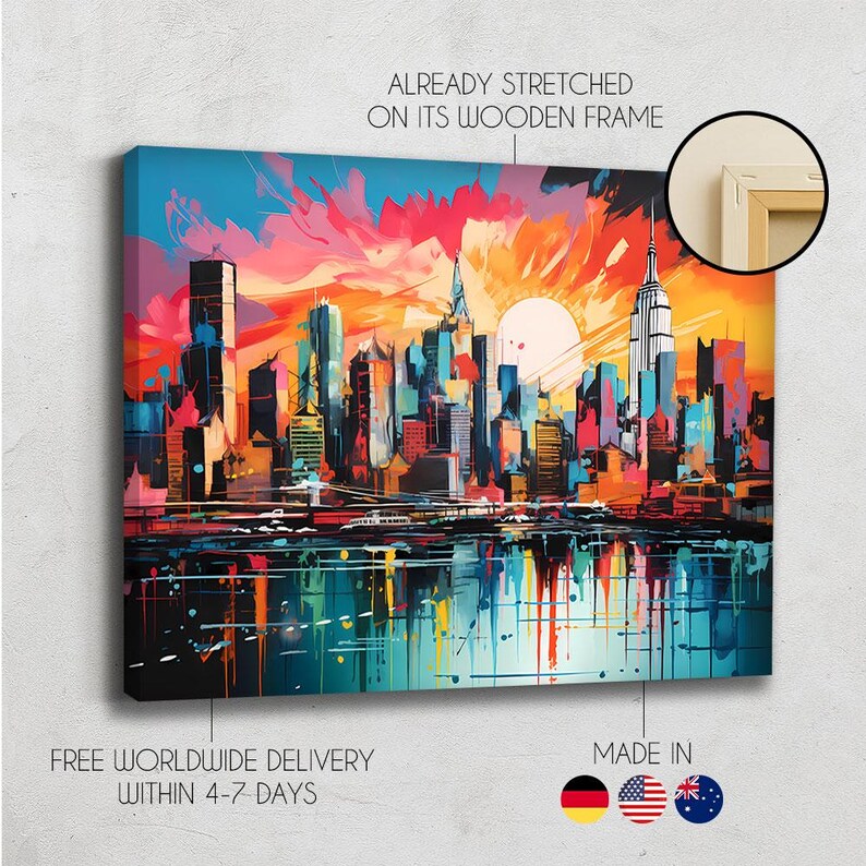 Pop Art Painting on Canvas, New York Wall Art Print, Urban Street Art ...