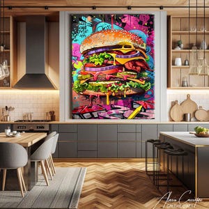 Food Wall Art Print, Kitchen Art Print Food, Pop Culture Wall Art, Burger Art Print, Graffiti Pop Art Print, Street Art Painting