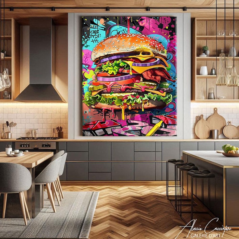Food Wall Art Print, Kitchen Art Print Food, Pop Culture Wall Art, Burger Art Print, Graffiti Pop Art Print, Street Art Painting