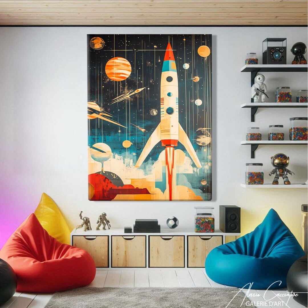 Kids Space Wall Art, Rocket Ship Wall Decor, Cool Boys Room Prints ...