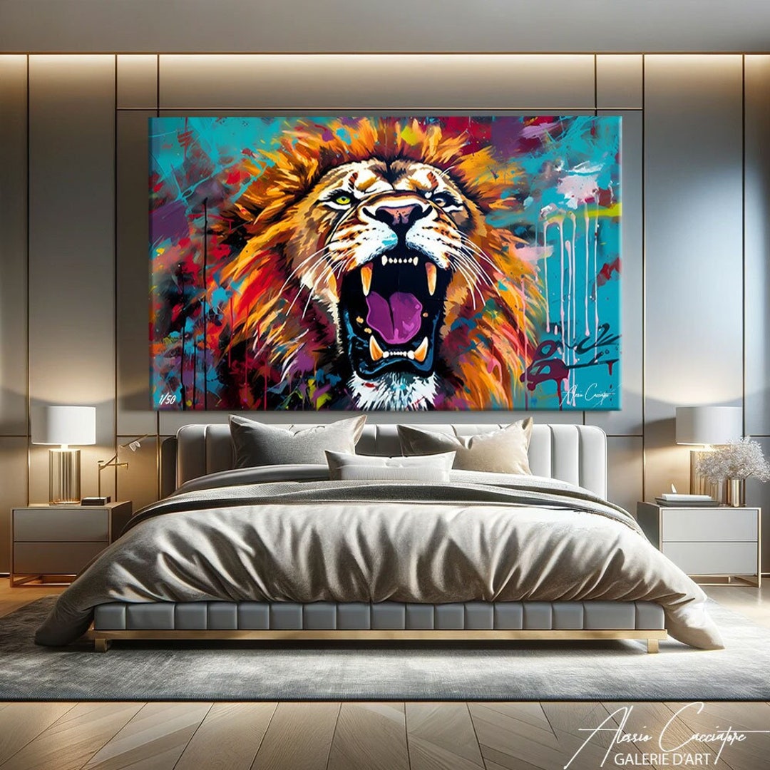 Graffiti Lion Painting Canvas, Pop Art Wall Art Print, Pop Culture ...