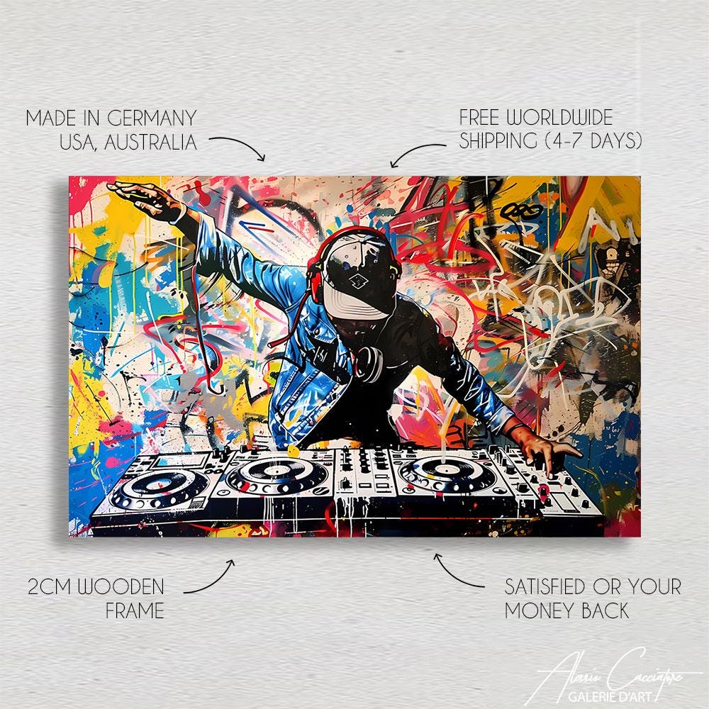 Dj Wall Art, Hip Hop Canvas Art, Music Room Decor Modern, Hip Hop