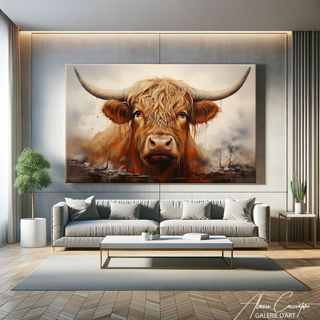 Highland Cow Canvas Wall Art Rustic Canvas Wall Art Etsy