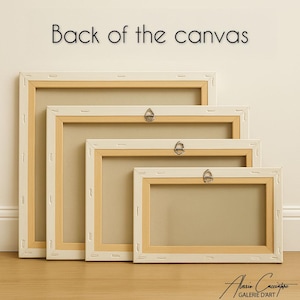 May include: Four rectangular canvas frames of varying sizes, with beige canvas and light wood frames. The backs of the canvases are visible, showing the staples and hanging hardware. The text "Back of the canvas" is at the top.