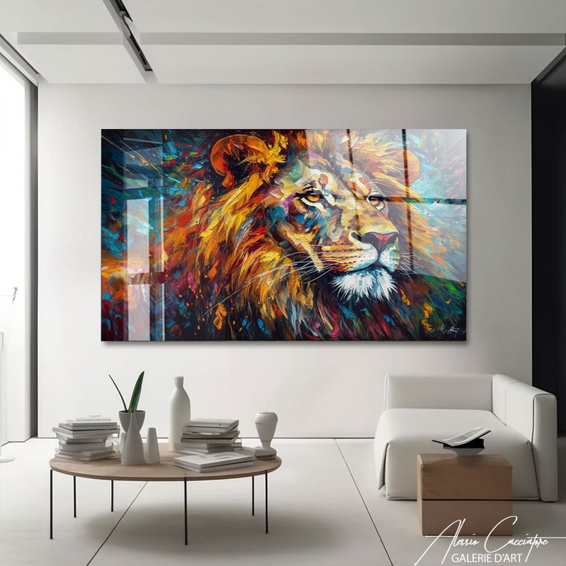 Colorful Lion Art Decor, Lion Tempered Glass Wall Decor, Acrylic Animal Wall Art, Abstract Lion Wall Art Decor, Acrylic Glass Wall Art